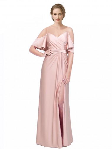 Silk like Satin Sheath Long Cold Shoulder Low Back Formal Evening Gown / Prom Dress / Bridesmaid Dress Sheffield