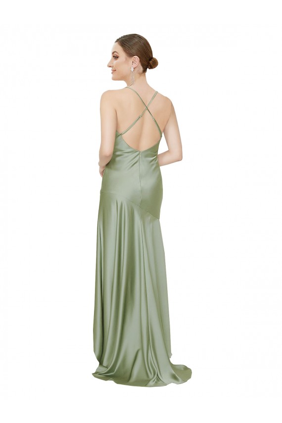 Silk like Satin A-Line Long Sleeveless Criss Cross Open Back High Low Evening Gown / Prom Dress / Bridesmaid Dress Sheffield