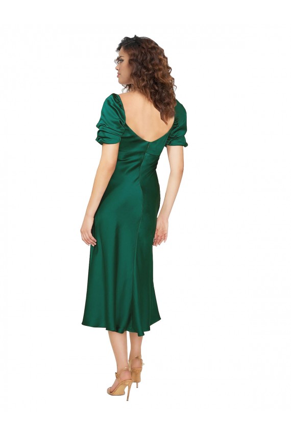 Silk like Satin A-Line Midi Length Short Sleeves Low Back Formal Evening Gown / Prom Dress / Bridesmaid Dress Sheffield