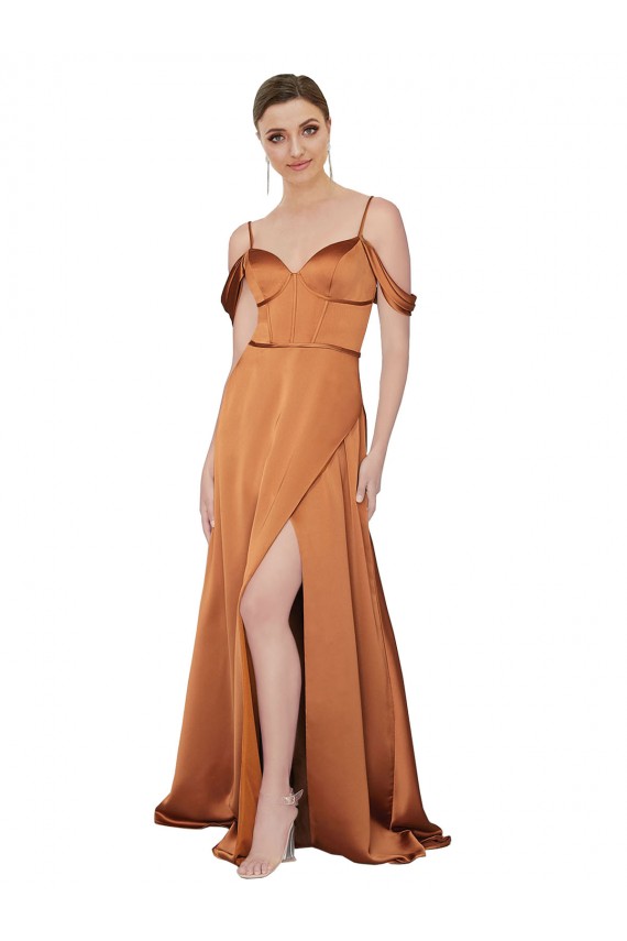 Silk like Satin A-Line Long Cold Shoulder Low Back Formal Evening Gown / Prom Dress / Bridesmaid Dress Sheffield
