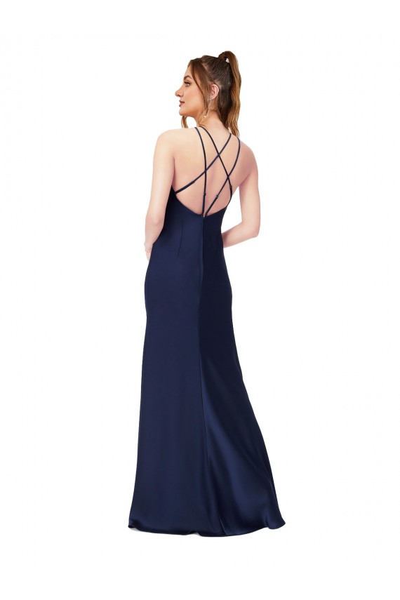 Silk like Satin Sheath Long Sleeveless Criss Cross Back Formal Evening Gown / Prom Dress / Bridesmaid Dress Sheffield