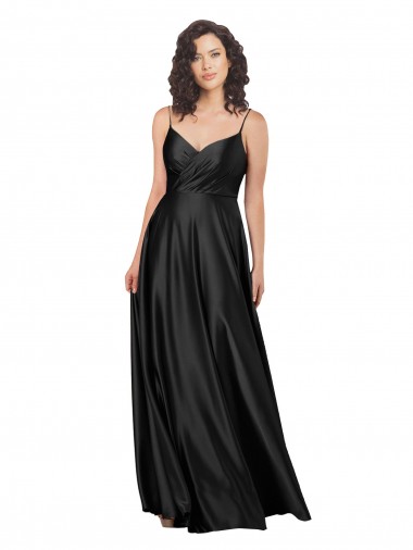 Silk like Satin A-Line Long Sleeveless V-Neck Low Back Prom Dresses Sheffield