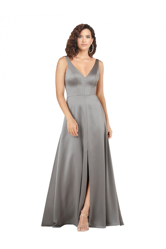 Silk like Satin A-Line Long Sleeveless Pearl Grey Formal Evening Gown / Prom Dress / Bridesmaid Dress Sheffield