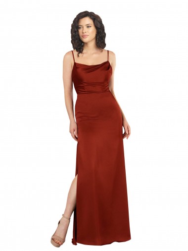 Silk like Satin A-Line Long Sleeveless Low Back Skirt Slit Prom Dresses Sheffield