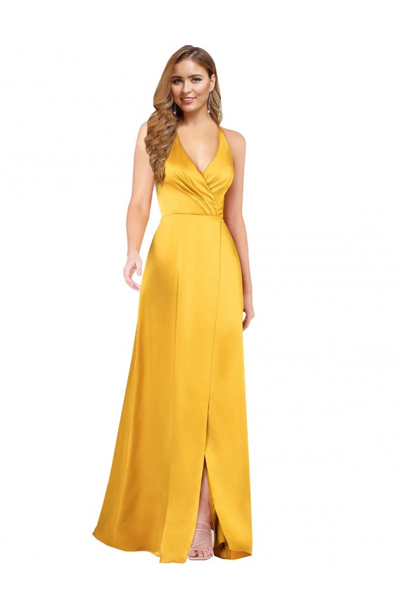 Silk like Satin A-Line Long Sleeveless Open Back Front Slit Formal Dress / Bridesmaid Dress Sheffield