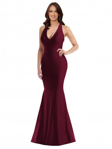Silk like Satin Mermaid Long Sleeveless Open Back Burgundy Prom Dresses Sheffield