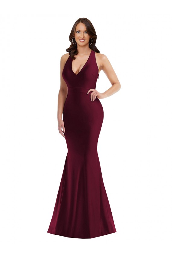 Silk like Satin Mermaid Long Sleeveless Open Back Burgundy Prom Dresses Sheffield