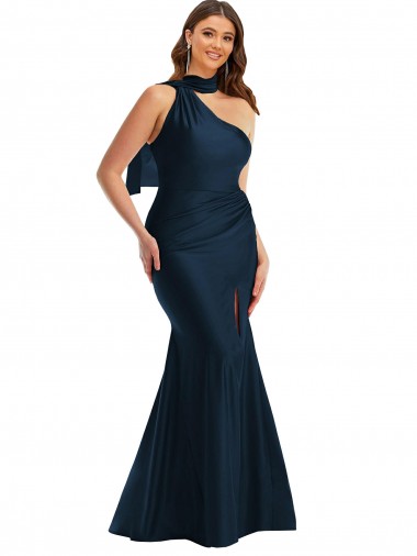 Silk like Satin Mermaid Long Sleeveless Front Slit Formal Plus Size Evening Gown / Prom Dress / Bridesmaid Dress Sheffield