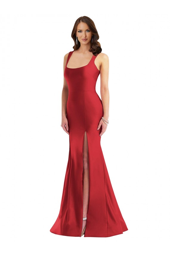 Silk like Satin Mermaid Long Sleeveless Side Slit Prom Dresses Sheffield
