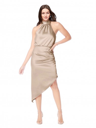 Silk like Satin A-Line Midi Length Sleeveless High Low Prom Dress / Bridesmaid Dress Sheffield