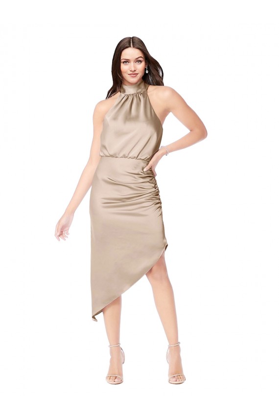 Silk like Satin A-Line Midi Length Sleeveless High Low Prom Dress / Bridesmaid Dress Sheffield