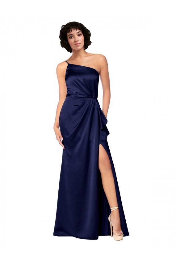 Silk like Satin A-Line Long Sleeveless Skirt Slit Prom Dresses Sheffield