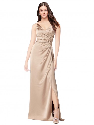 Silk like Satin A-Line Long Sleeveless Low Back Champagne Pink Prom Dresses Sheffield