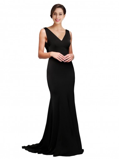 Silk like Satin A-Line Sweep Train Sleeveless Low Back Black Prom Dresses Sheffield