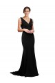 Silk like Satin A-Line Sweep Train Sleeveless Low Back Black Prom Dresses Sheffield