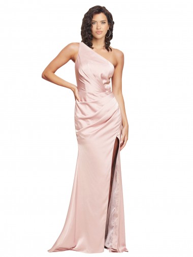 Silk like Satin Sheath Long Sleeveless Low Back High Slit Prom Dresses Sheffield