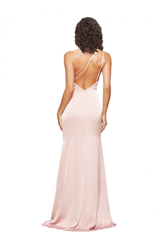 Silk like Satin Sheath Long Sleeveless Low Back High Slit Prom Dresses Sheffield