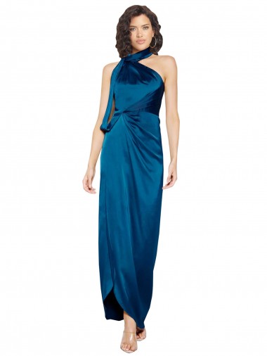 Silk like Satin Sheath Long Sleeveless Side Slit Prom Dresses Sheffield