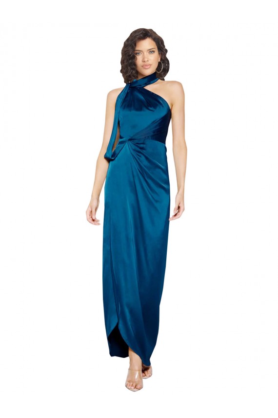 Silk like Satin Sheath Long Sleeveless Side Slit Prom Dresses Sheffield