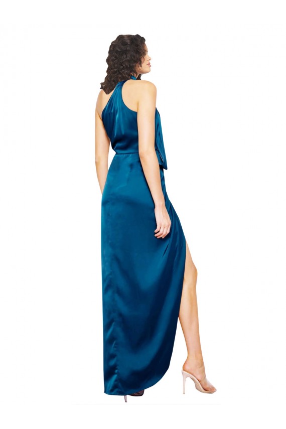 Silk like Satin Sheath Long Sleeveless Side Slit Prom Dresses Sheffield