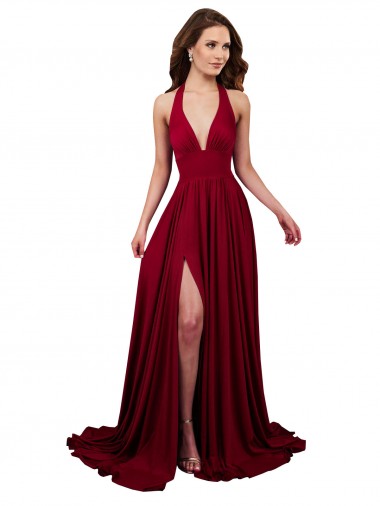 Spandex A-Line Long Sleeveless Open Back Side Slit Prom Dresses Sheffield
