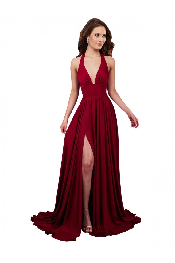 Spandex A-Line Long Sleeveless Open Back Side Slit Prom Dresses Sheffield