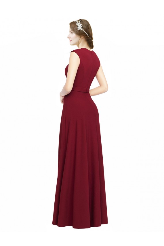 Stretch Crepe A-Line Long Sleeveless Burgundy Prom Dresses Sheffield