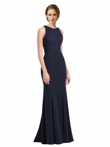 Stretch Crepe Sheath Long Sleeveless Keyhole Back Black Tie Prom Dress / Bridesmaid Dress Sheffield