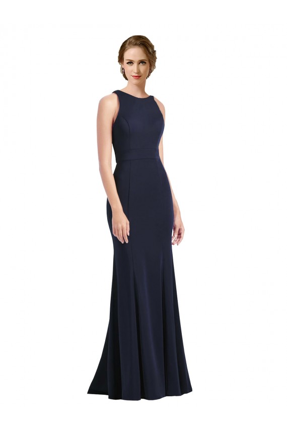 Stretch Crepe Sheath Long Sleeveless Keyhole Back Black Tie Prom Dress / Bridesmaid Dress Sheffield