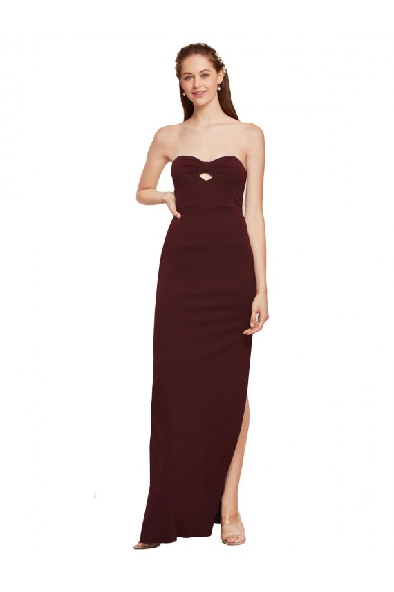 Stretch Crepe Sheath Long Sleeveless Burgundy Gold Prom Dresses Sheffield