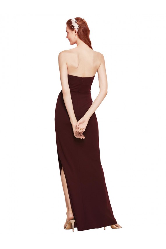 Stretch Crepe Sheath Long Sleeveless Burgundy Gold Prom Dresses Sheffield