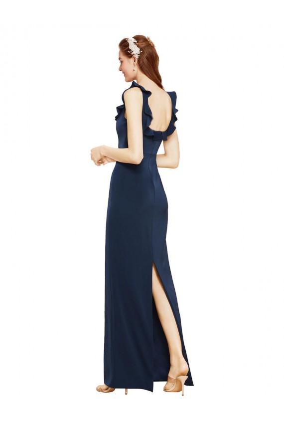 Stretch Crepe Sheath Long Sleeveless Low Back Back Slit Prom Dresses Sheffield