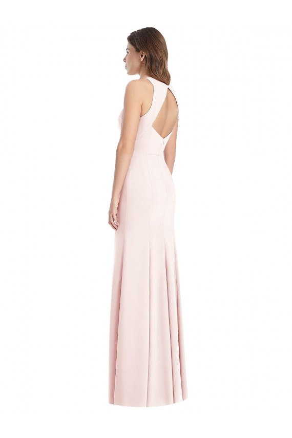 Stretch Crepe Trumpet Long Sleeveless Open Back Front Slit Prom Dresses Sheffield