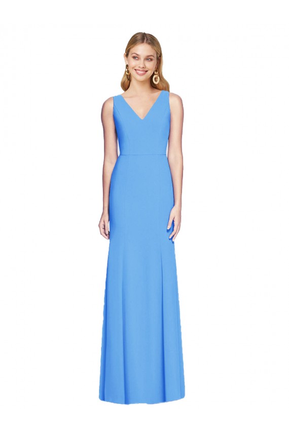 Stretch Crepe Trumpet Trumpet Sleeveless Peacock Blue Semi Formal Evening Dress / Prom Dress / Bridesmaid Dress Sheffield