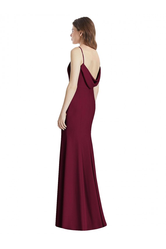 Stretch Crepe Trumpet Long Sleeveless Open Back Burgundy Gold Evening Dresses Sheffield