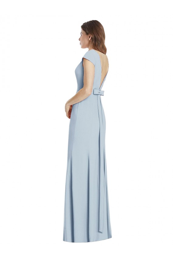 Stretch Crepe Trumpet Long Cap Sleeves Open Back Light Sky Blue Prom Dresses Sheffield