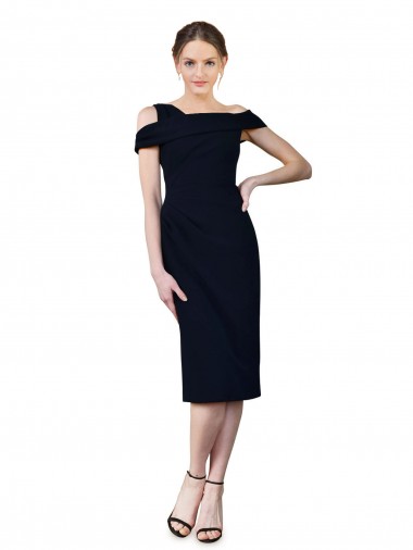 Stretch Crepe Mermaid Cocktail Length Sleeveless Dark Navy Prom Dresses Sheffield
