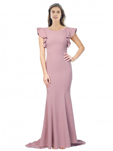 Stretch Crepe Mermaid Sweep Train Flutter Sleeves Low Back Formal Evening Gown / Prom Dress / Bridesmaid Dress Sheffield