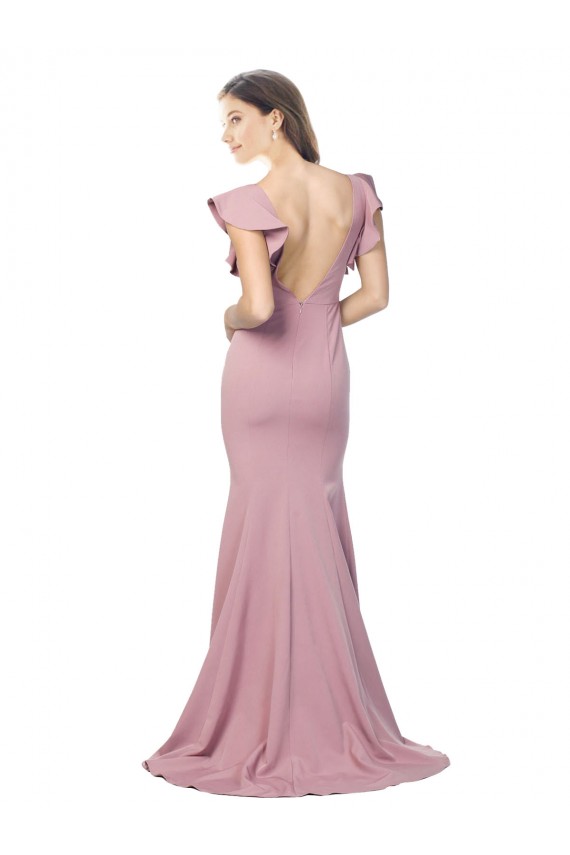Stretch Crepe Mermaid Sweep Train Flutter Sleeves Low Back Formal Evening Gown / Prom Dress / Bridesmaid Dress Sheffield