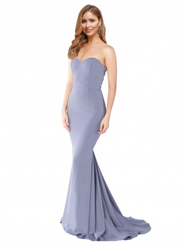 Stretch Crepe Mermaid Long Sleeveless Smoke Blue Low Back Formal Evening Gown / Prom Dress / Bridesmaid Dress Sheffield