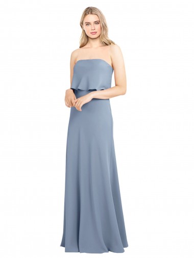 Stretch Crepe Sheath Long Sleeveless Smoke Blue Formal Dress / Bridesmaid Dress Sheffield