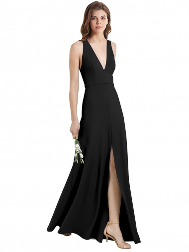 Stretch Crepe Sheath Long Sleeveless Front Slit Prom Dresses Sheffield
