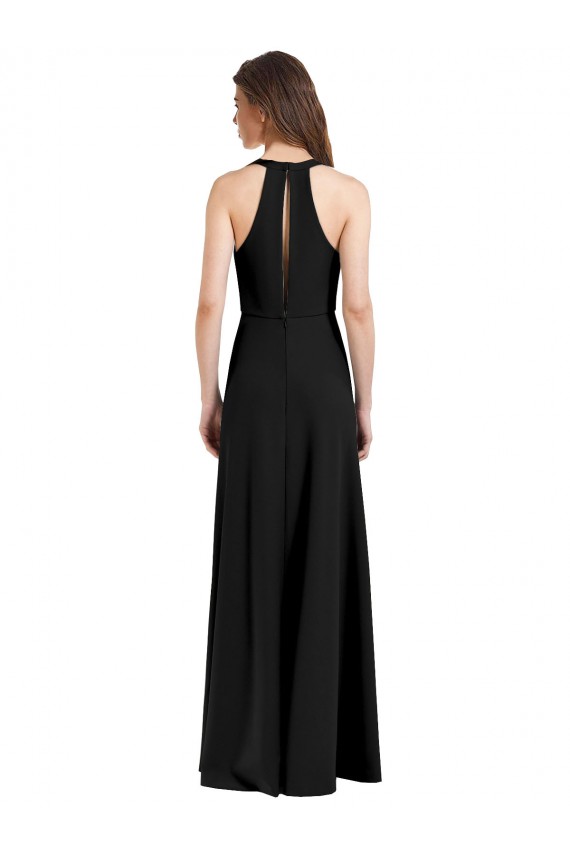 Stretch Crepe Sheath Long Sleeveless Front Slit Prom Dresses Sheffield