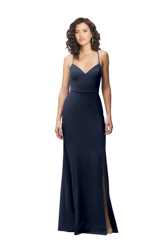 Stretch Crepe Sheath Long Sleeveless Criss Cross Back Formal Evening Gown / Prom Dress / Bridesmaid Dress Sheffield