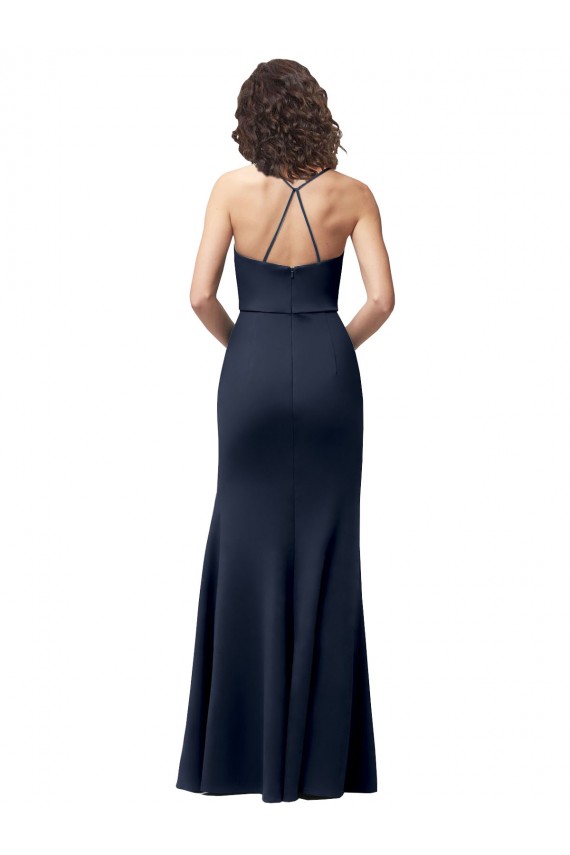 Stretch Crepe Sheath Long Sleeveless Criss Cross Back Formal Evening Gown / Prom Dress / Bridesmaid Dress Sheffield
