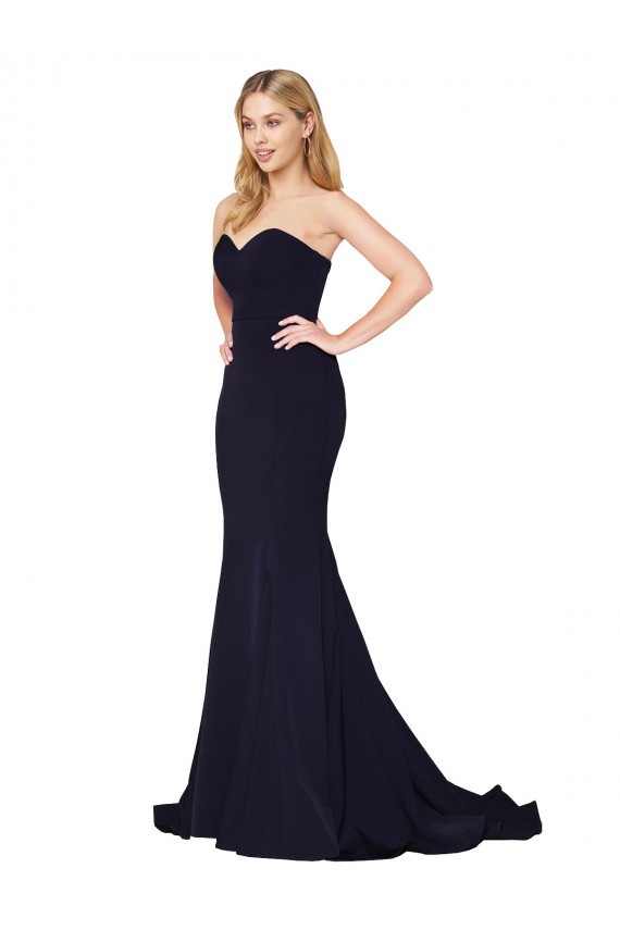 Stretch Crepe Mermaid Sweep Train Sleeveless Dark Navy Prom Dresses Sheffield