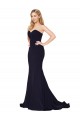 Stretch Crepe Mermaid Sweep Train Sleeveless Dark Navy Prom Dresses Sheffield