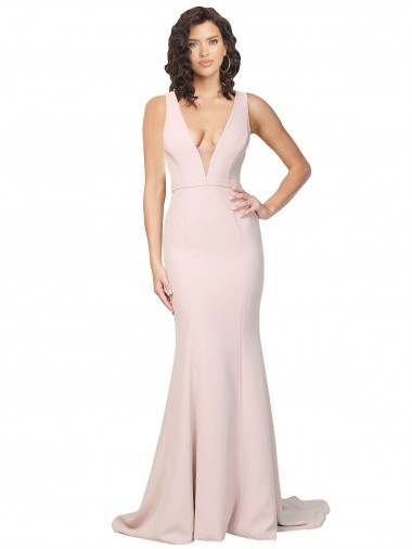 Stretch Crepe Sheath Sweep Train Sleeveless V-Back Black Tie Evening Gown / Prom Dress / Bridesmaid Dress Sheffield