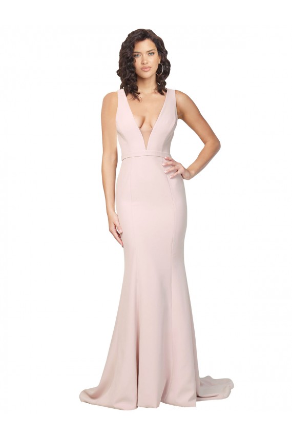 Stretch Crepe Sheath Sweep Train Sleeveless V-Back Black Tie Evening Gown / Prom Dress / Bridesmaid Dress Sheffield