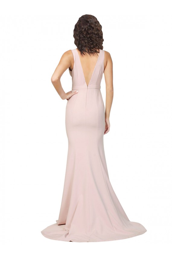Stretch Crepe Sheath Sweep Train Sleeveless V-Back Black Tie Evening Gown / Prom Dress / Bridesmaid Dress Sheffield